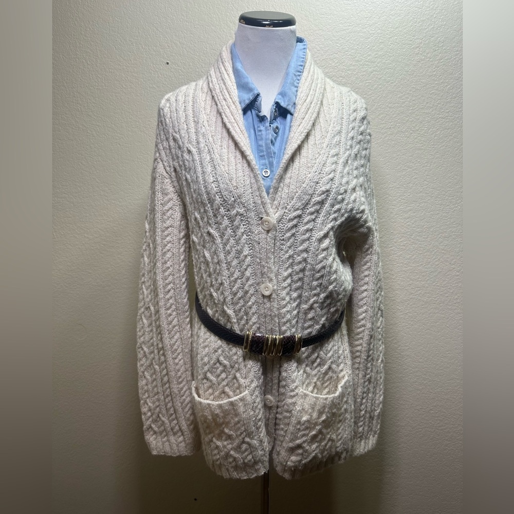 Vintage Ralph Lauren Fisherman Wool Cardigan Chunky Coastal Grandma Preppy - Picture 2 of 7
